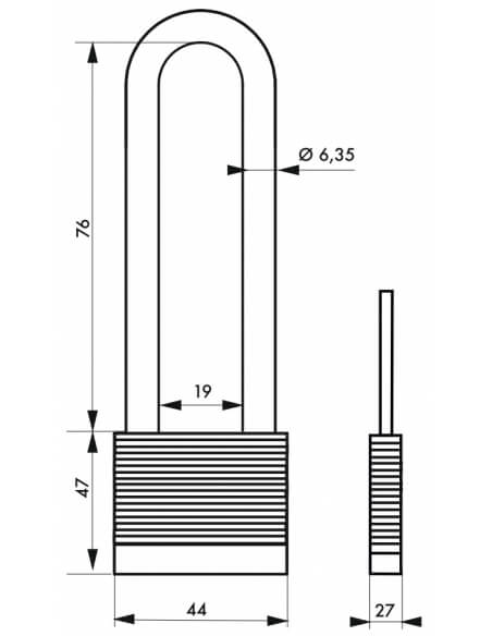 Lucchetto laminato Protector arco lunga acciaio al molibdeno 44mm, alta resistenza, 2 chiavi - THIRARD