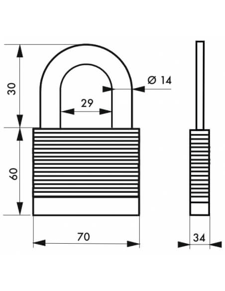 Lucchetto laminato Protector arco acciaio al molibdeno 70mm, alta resistenza, 2 chiavi - THIRARD