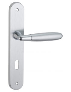 Maniglia di design Mirella 2, per porta, piastra e foro per chiave, cromo lucido e satinato - FROSIO BORTOLO