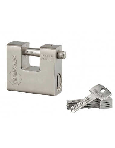 Lucchetto monoblocco THOR 74 mm in acciaio temprato, 5 chiavi reversibili – THIRARD