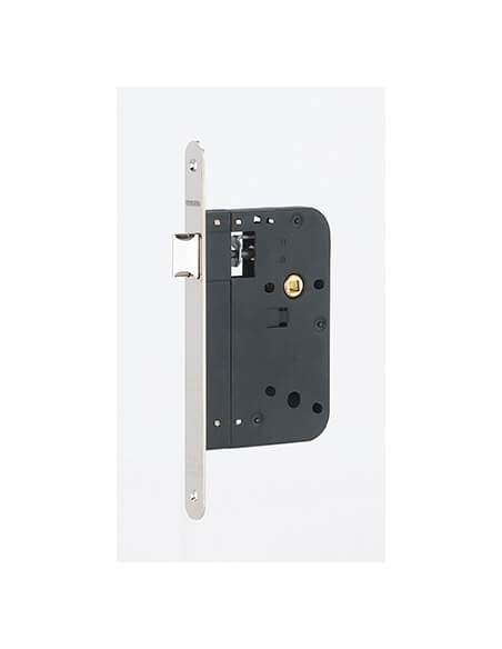 Serratura da incasso con scrocco, asse 70 mm, frontale nichelato – THIRARD