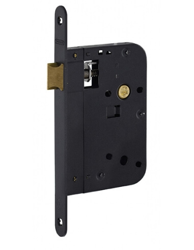 Serratura da incasso con scrocco, asse 70 mm, frontale nero – THIRARD