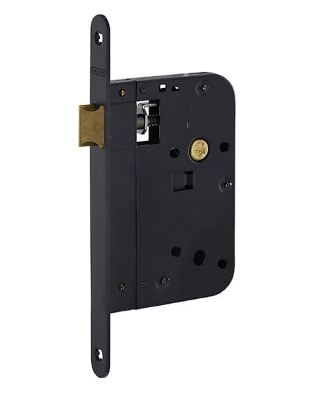 Serratura da incasso con scrocco, asse 70 mm, frontale nero – THIRARD