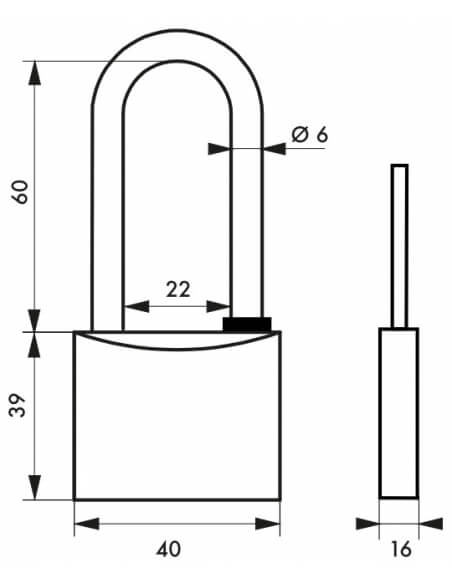 Vista aggiuntiva 1 di Lucchetto MACH 3 40 mm con arco semialto in acciaio inox, 3 chiavi – THIRARD