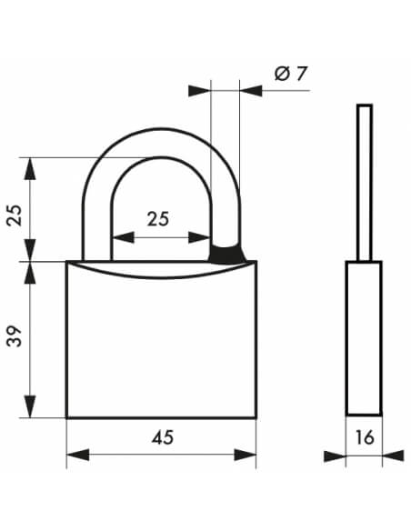 Lucchetto Mach 3 45mm arco acciaio inox, ottone, da esterno, anticorrosione, 3 chiavi - THIRARD