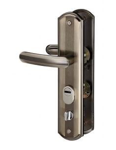 Set maniglia per ingresso, interasse 68 mm, defender integrato, alluminio brunito, destro – THIRARD