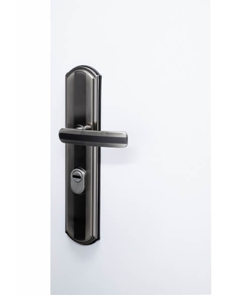 Set maniglia per ingresso, interasse 68 mm, defender integrato, alluminio brunito, destro – THIRARD