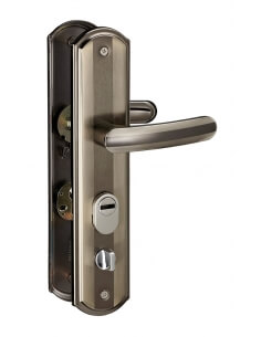 Set maniglia per ingresso, interasse 68 mm, defender integrato, alluminio brunito, sinistro – THIRARD