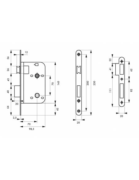 Vista aggiuntiva 1 di Serratura da incasso per WC, asse 70 mm, frontale nero – THIRARD
