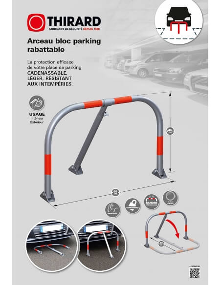 Barriera per parcheggi in acciaio 32mm con strisce riflettenti, lucchettabile - THIRARD