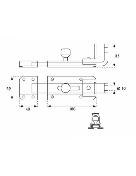 Vista aggiuntiva 1 di Chiavistello manuale lucchettabile leggero 180 mm, acciaio zincato – THIRARD