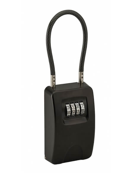 Cassetta porta chiavi a combinazione, 4 cifre, in acciaio, 47x75mm, con  cavo, nera