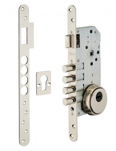 Serratura da incasso a cilindro europeo europeo, asse 50x85mm con defender, piastra quadra, cromato - THIRARD