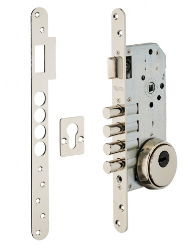 Serratura da incasso per cilindro europeo, asse 50 mm, defender, frontale quadro, cromata – THIRARD