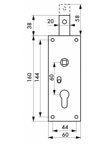 Serratura per porta basculante 1 punto in alto, a cilindro europeo, per garage, 60x160mm, quadro 7mm, zincato - THIRARD