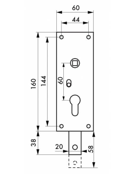 Serratura per porta basculante 1 punto in basso, a cilindro europeo, per garage, 60x160mm, quadro 7mm, zincato - THIRARD