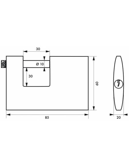 Vista aggiuntiva 1 di Lucchetto Cargo 85 mm Transit 2, ottone pieno, arco inox, 2 chiavi – THIRARD