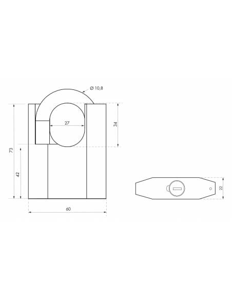 Lucchetto Octo-P, acciaio, guardia alta, arco in acciaio, 60 mm, per esterno, cantieri, 3 chiavi - THIRARD