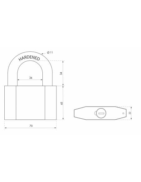 Lucchetto Octo, acciaio, arco in acciaio, 70 mm, per esterno, cantieri, 3 chiavi - THIRARD