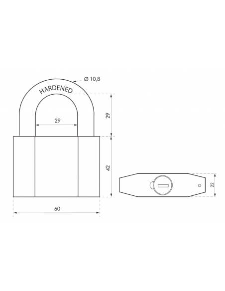 Lucchetto Octo, acciaio, arco in acciaio, 60 mm, per esterno, cantieri, 3 chiavi - THIRARD