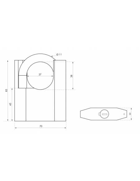 Lucchetto Octo-P, acciaio, guardia alta, arco in acciaio, 70 mm, per esterno, cantieri, 3 chiavi - THIRARD