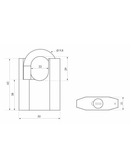 Lucchetto Octo-P, acciaio, guardia alta, arco in acciaio, 50 mm, per esterno, cantieri, 3 chiavi - THIRARD