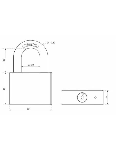 Vista aggiuntiva 4 di Lucchetto RINOX 60 mm in acciaio inox, arco inox, per esterno, 4 chiavi – THIRARD