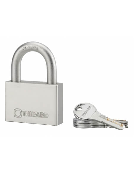 Vista aggiuntiva 3 di Lucchetto RINOX 70 mm in acciaio inox, arco inox, per esterno, 4 chiavi – THIRARD