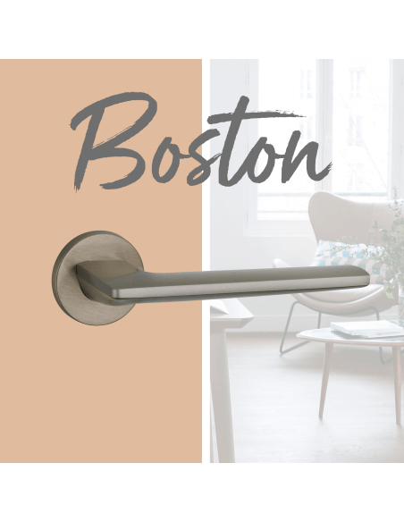 Maniglia di design Boston, per porta, su rosetta tonda, nichel satinato - FROSIO BORTOLO