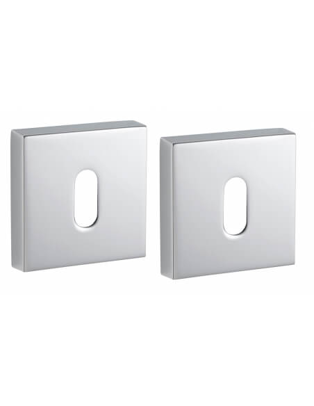 Coppia di rosette quadrate 50 x 50 mm con foro chiave, cromo lucido – THIRARD