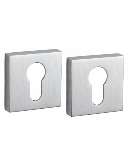 Coppia di rosette quadrate 50 x 50 mm con foro cilindro, cromo satinato – THIRARD