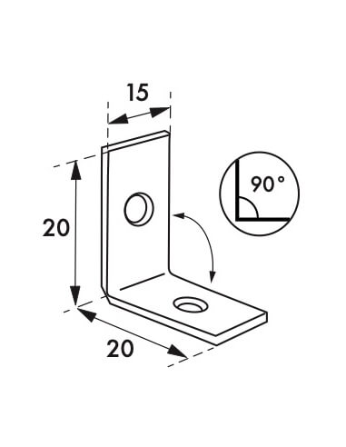 Piastra rinforzo angolare 20x20x15mm, acciaio zincato - THIRARD