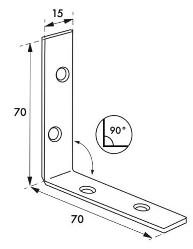Piastra rinforzo angolare 70x70x15mm, acciaio zincato - THIRARD