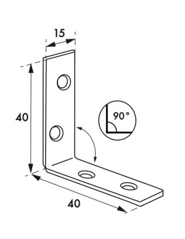 Piastra rinforzo angolare 40x40x15mm, acciaio zincato - THIRARD