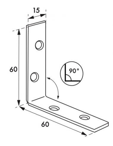 Piastra rinforzo angolare 60x60x15mm, acciaio zincato - THIRARD