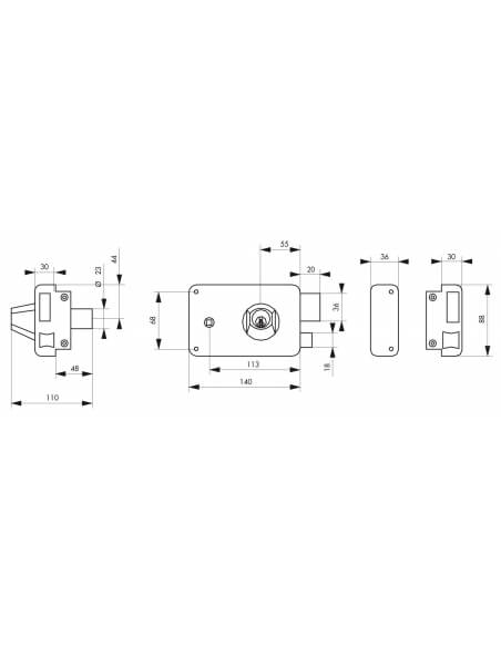 Vista aggiuntiva 1 di Serratura a doppio cilindro con quadro maniglia 140 x 88 mm, destra – THIRARD