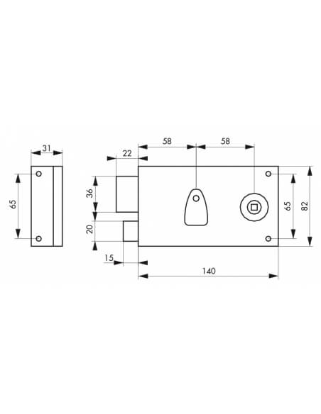 Vista aggiuntiva 1 di Serratura PDT con mezzo giro 140 x 82 mm, sinistra, 1 chiave – THIRARD