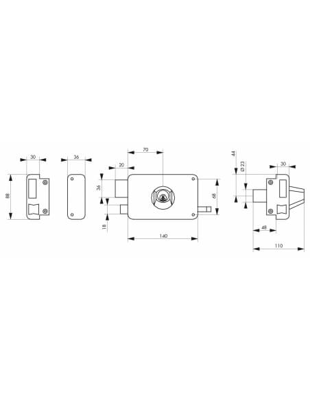 Vista aggiuntiva 2 di Serratura a doppio cilindro con tirante 140 x 88 mm, sinistra – THIRARD