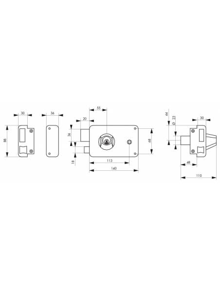 Vista aggiuntiva 1 di Serratura a doppio cilindro con quadro maniglia 140 x 88 mm, sinistra – THIRARD