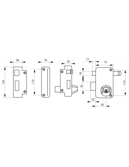 Serratura verticale da applicare doppio cilindro a tirante , da esterno, sinistra, asse 45mm, 75x130mm, nero, 3 chiavi - THIRARD