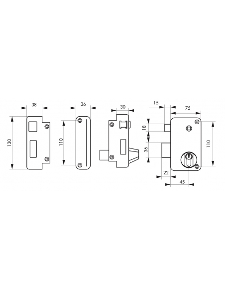 Vista aggiuntiva 1 di Serratura a doppio cilindro con quadro maniglia 75 x 130 mm, sinistra – THIRARD