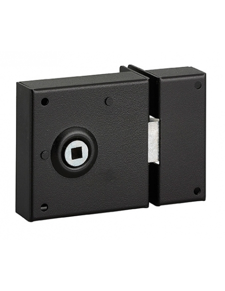 Serratura da applicare per porta interna, catenaccio solo 1/2 giro, asse 45mm, quadro 6mm, 70x70mm, nero - THIRARD