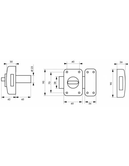 Vista aggiuntiva 1 di Chiavistello MIRAGE con pomolo e cilindro 45 mm, finitura ottone, 3 chiavi – THIRARD