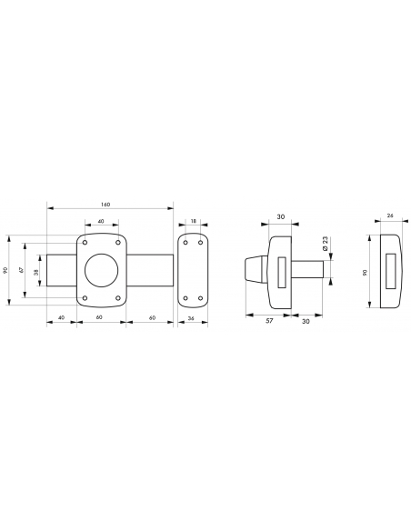 Vista aggiuntiva 1 di Chiavistello CORVETTE a doppio cilindro 30 mm e catenaccio 160 mm, 3 chiavi – THIRARD