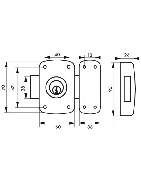 Vista aggiuntiva 1 di Chiavistello CORVETTE senza cilindro esterno, epossidico bronzo, 3 chiavi – THIRARD