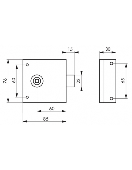 Serratura a scrocco 85 x 76 mm, quadro 8 mm – THIRARD