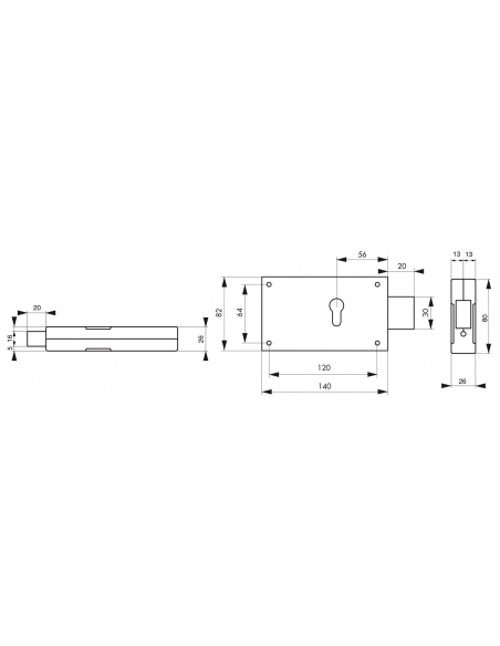 Serratura da applicare a cilindro europeo 140 X 80 mm - solo catenaccio - THIRARD