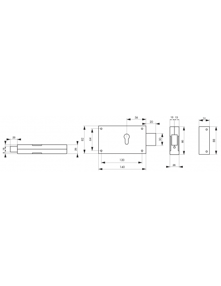 Cassa serratura CP 140 x 80 mm con incontro – THIRARD