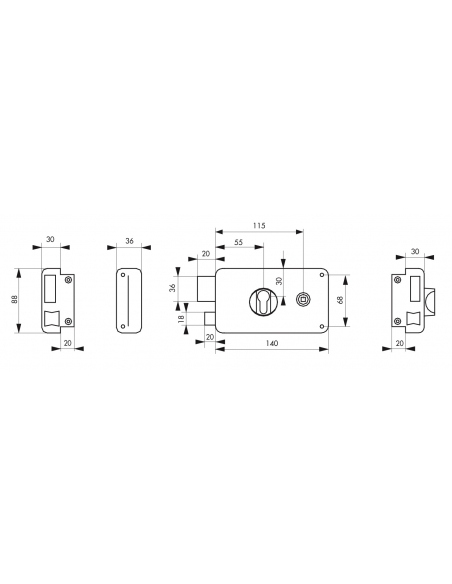 Vista aggiuntiva 2 di Cassa serratura CP con quadro maniglia 140 x 88 mm, sinistra, asse 55 mm – THIRARD