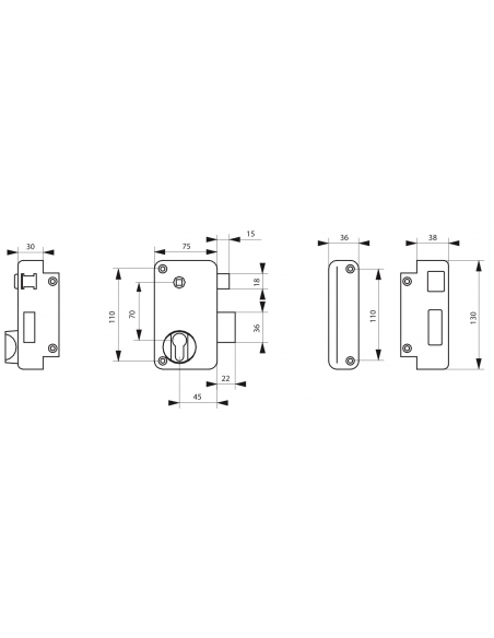 Serratura verticale da applicare doppio cilindro con quadro maniglia , destra, asse 45mm, 75x130mm, nero - THIRARD